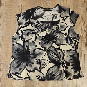 Plus Size Picadilly Fashions Buisness Casual Monochrome Floral Blouse